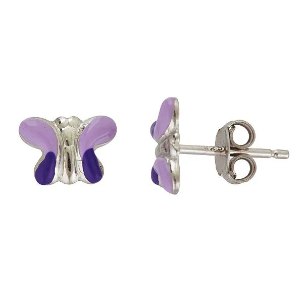 Silver Sterling Silver Petite Purple Enamel Butterfly Stud Earrings Earrings Silver Sterling Silver Petite Purple Enamel Butterfly Stud Earrings Earrings