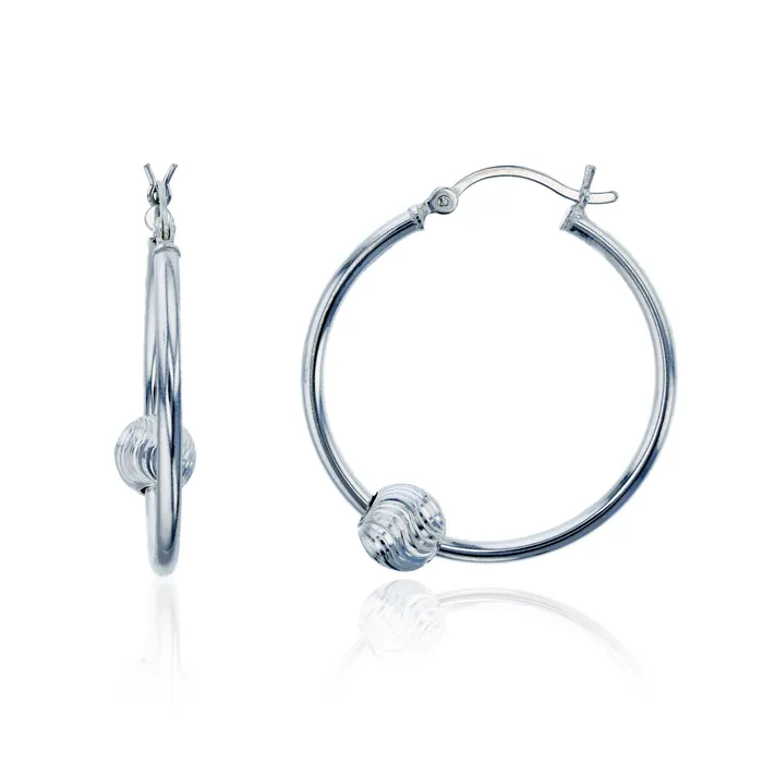 Silver Sterling Silver Polished Beaded Disco Ball Hoop Earrings for Women 2x30mm Round Hoop Earrings Secure Snap Bar Closure 14k Shiny Classic Earrings Earrings Silver Sterling Silver Polished Beaded Disco Ball Hoop Earrings for Women 2x30mm Round Hoop Earrings Secure Snap Bar Closure 14k Shiny Classic Earrings Earrings
