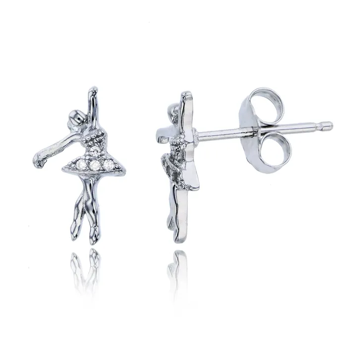 Silver Sterling Silver Rhodium Ballerina Stud Earring Earrings