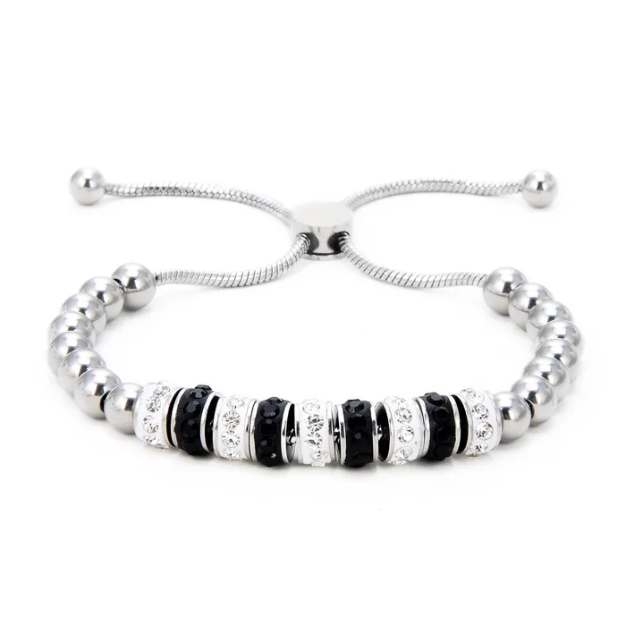 Steel Hearts Black and White Bead Bolo Bracelet Kalifano Bracelets