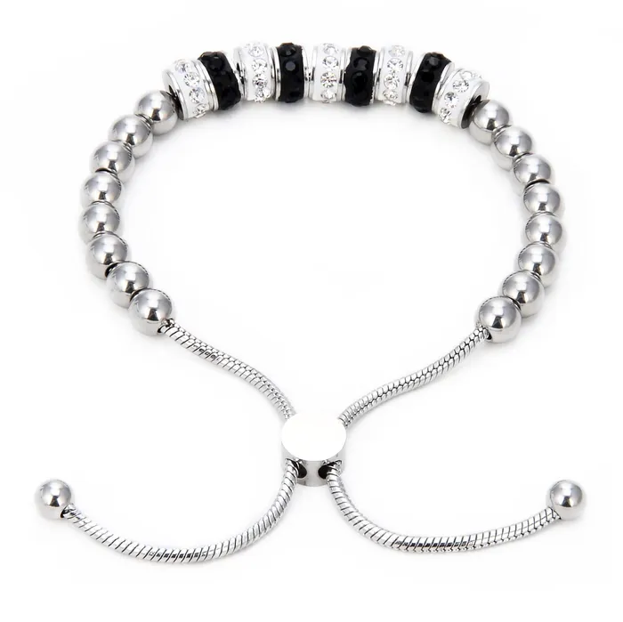 Steel Hearts Black and White Bead Bolo Bracelet Kalifano Bracelets