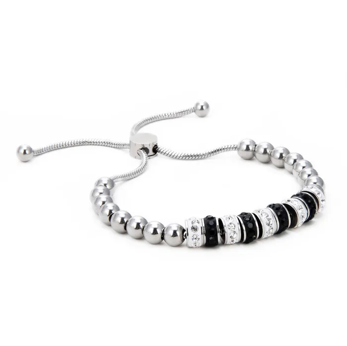Steel Hearts Black and White Bead Bolo Bracelet Kalifano Bracelets