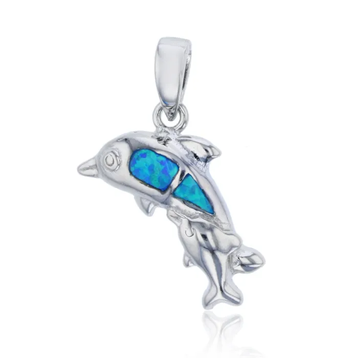 Sterling Silver Created Opal Dolphin Pendant Silver Necklaces