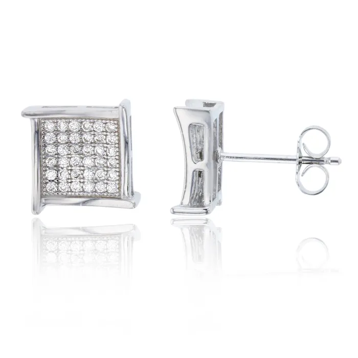 Sterling Silver Cubic Zirconia 6X6 Fancy Square Micropave Stud Earrings Silver Earrings Sterling Silver Cubic Zirconia 6X6 Fancy Square Micropave Stud Earrings Silver Earrings