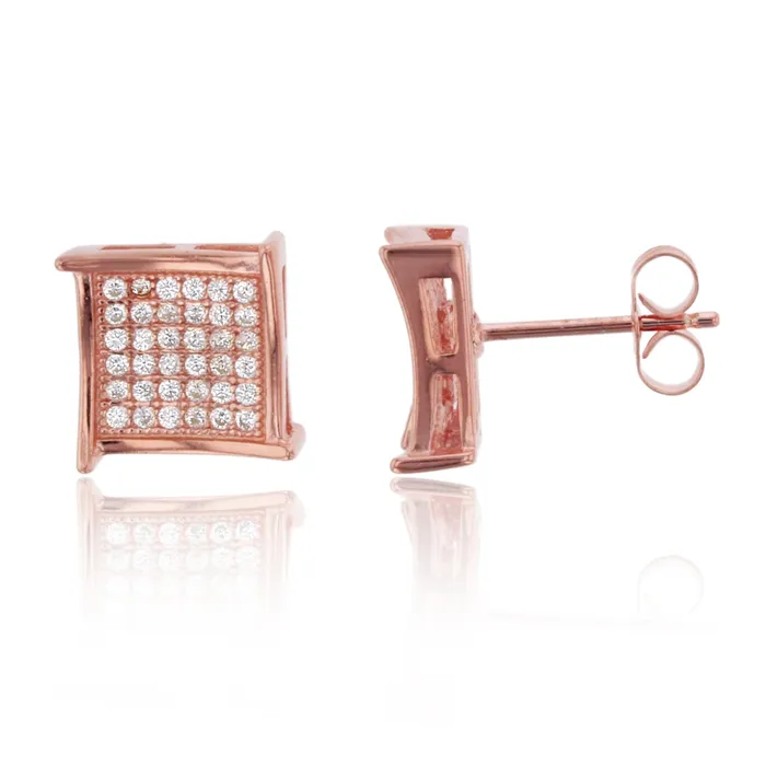 Sterling Silver Cubic Zirconia 6X6 Fancy Square Micropave Stud Earrings Silver Earrings Sterling Silver Cubic Zirconia 6X6 Fancy Square Micropave Stud Earrings Silver Earrings