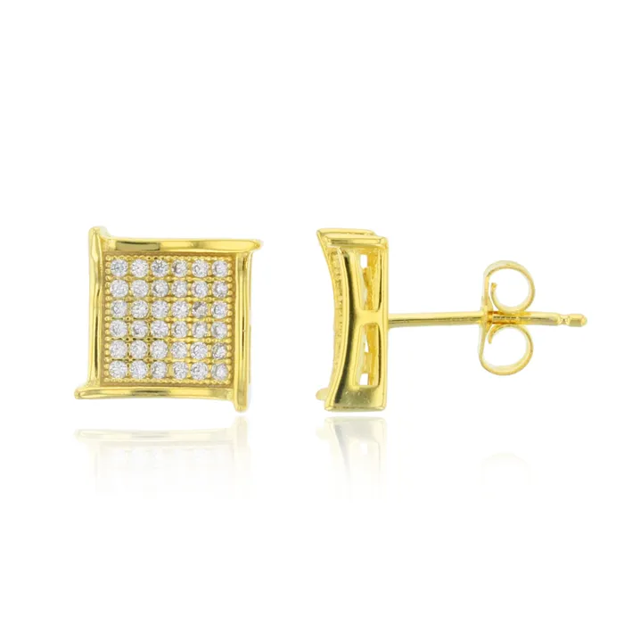 Sterling Silver Cubic Zirconia 6X6 Fancy Square Micropave Stud Earrings Silver Earrings Sterling Silver Cubic Zirconia 6X6 Fancy Square Micropave Stud Earrings Silver Earrings