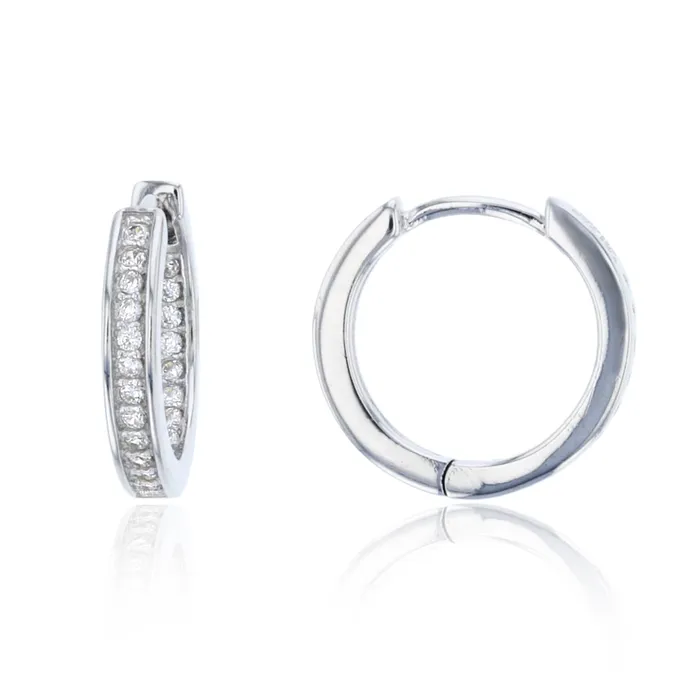 Sterling Silver Cubic Zirconia Rhodium 25x15mm Micropave Hoop Earring Silver Earrings Sterling Silver Cubic Zirconia Rhodium 25x15mm Micropave Hoop Earring Silver Earrings