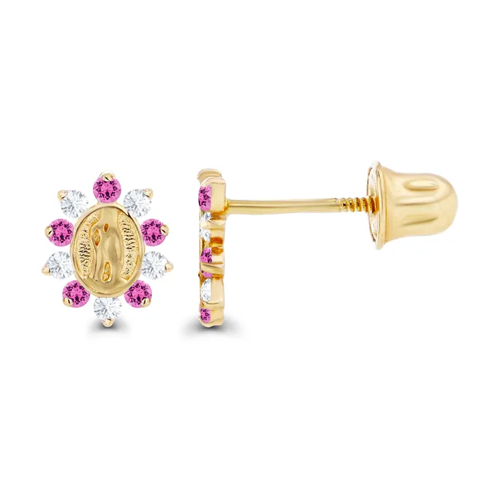 Sterling Silver Rhodium 1mm Round Created Pink Sapphire Created White Sapphire Religious Screwback Earrings Silver Earrings Sterling Silver Rhodium 1mm Round Created Pink Sapphire Created White Sapphire Religious Screwback Earrings Silver Earrings