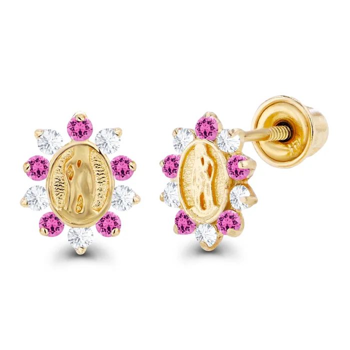 Sterling Silver Rhodium 1mm Round Created Pink Sapphire Created White Sapphire Religious Screwback Earrings Silver Earrings Sterling Silver Rhodium 1mm Round Created Pink Sapphire Created White Sapphire Religious Screwback Earrings Silver Earrings