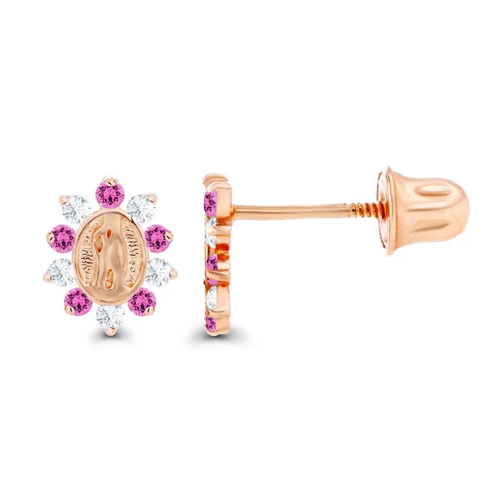 Sterling Silver Rhodium 1mm Round Created Pink Sapphire Created White Sapphire Religious Screwback Earrings Silver Earrings Sterling Silver Rhodium 1mm Round Created Pink Sapphire Created White Sapphire Religious Screwback Earrings Silver Earrings