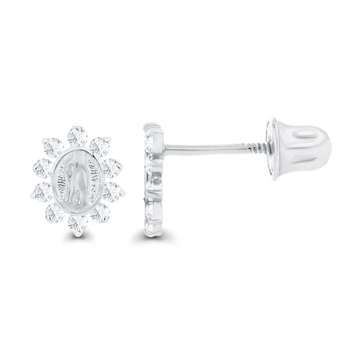 Sterling Silver Rhodium 1mm Round Created Pink Sapphire Created White Sapphire Religious Screwback Earrings Silver Earrings Sterling Silver Rhodium 1mm Round Created Pink Sapphire Created White Sapphire Religious Screwback Earrings Silver Earrings