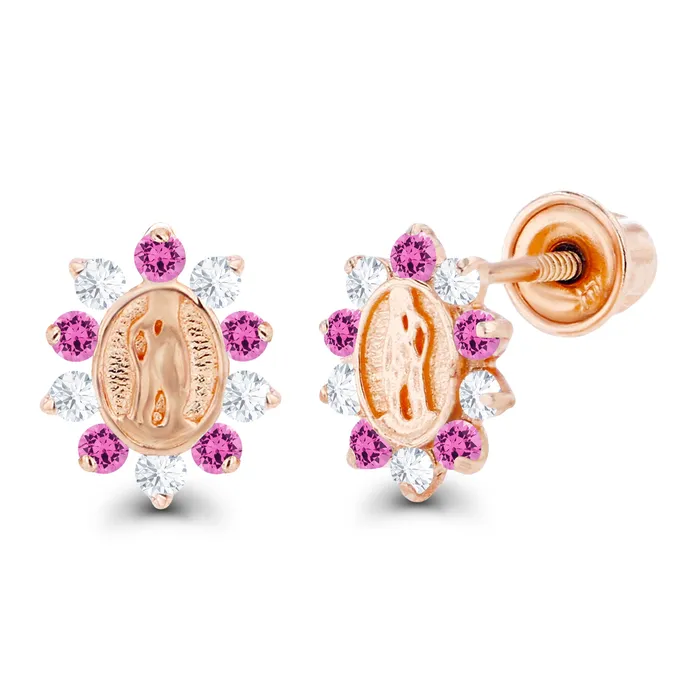 Sterling Silver Rhodium 1mm Round Created Pink Sapphire Created White Sapphire Religious Screwback Earrings Silver Earrings Sterling Silver Rhodium 1mm Round Created Pink Sapphire Created White Sapphire Religious Screwback Earrings Silver Earrings