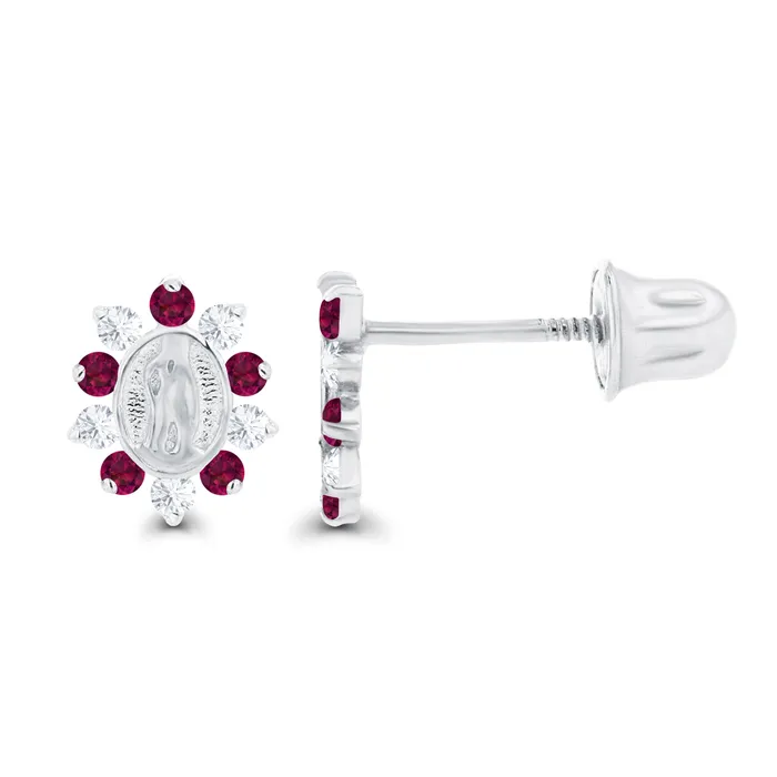 Sterling Silver Rhodium 1mm Round Created Pink Sapphire Created White Sapphire Religious Screwback Earrings Silver Earrings Sterling Silver Rhodium 1mm Round Created Pink Sapphire Created White Sapphire Religious Screwback Earrings Silver Earrings
