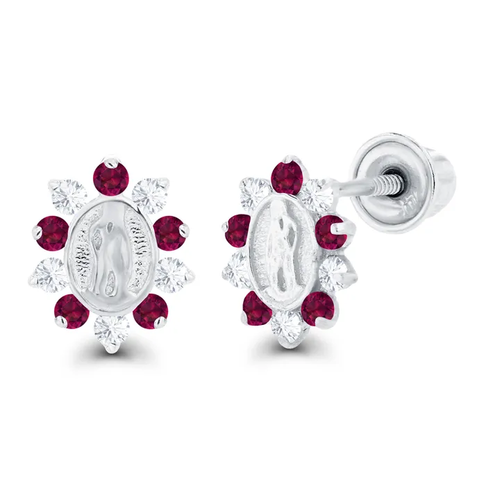 Sterling Silver Rhodium 1mm Round Created Pink Sapphire Created White Sapphire Religious Screwback Earrings Silver Earrings Sterling Silver Rhodium 1mm Round Created Pink Sapphire Created White Sapphire Religious Screwback Earrings Silver Earrings