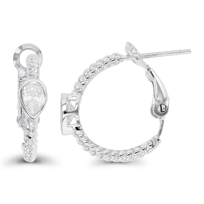 Sterling Silver Rhodium 6x3mm Marquise Cubic Zirconia Bezel Twist Omegaback Hoop Earring Silver Earrings Sterling Silver Rhodium 6x3mm Marquise Cubic Zirconia Bezel Twist Omegaback Hoop Earring Silver Earrings