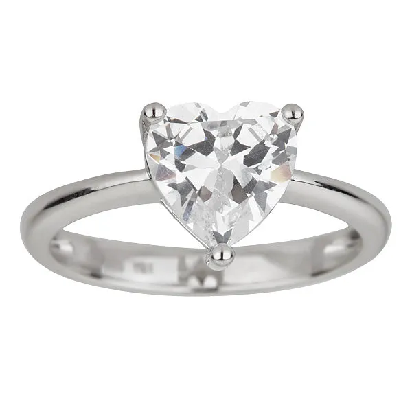 Sterling Silver Rhodium 8mm Heart Cut Cubic Zirconia Solitaire Engagement Ring Silver Rings Sterling Silver Rhodium 8mm Heart Cut Cubic Zirconia Solitaire Engagement Ring Silver Rings