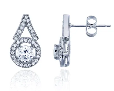 Sterling Silver Rhodium Micropave 475mm Round Cut Halo Stud Earring Silver Earrings Sterling Silver Rhodium Micropave 475mm Round Cut Halo Stud Earring Silver Earrings