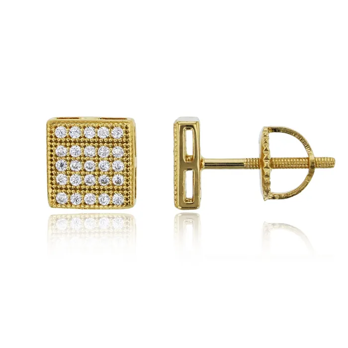Sterling Silver Rhodium Pave 7mm Milgrain Square ScrewBack Stud Earring Silver Earrings Sterling Silver Rhodium Pave 7mm Milgrain Square ScrewBack Stud Earring Silver Earrings
