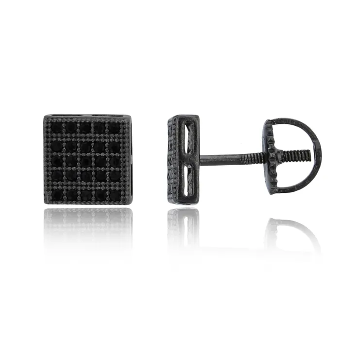 Sterling Silver Rhodium Pave 7mm Milgrain Square ScrewBack Stud Earring Silver Earrings Sterling Silver Rhodium Pave 7mm Milgrain Square ScrewBack Stud Earring Silver Earrings