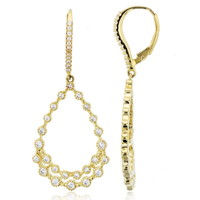 Sterling Silver Rhodium Round Cubic Zirconia Bezel Diamond Cut Circles Open Pear ShapeDangling Earring Silver Earrings Sterling Silver Rhodium Round Cubic Zirconia Bezel Diamond Cut Circles Open Pear ShapeDangling Earring Silver Earrings