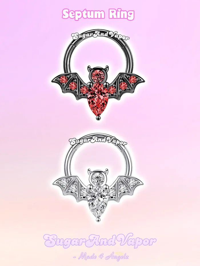 SugarAndVapor Rings Dark Bat Gems Septum Ring