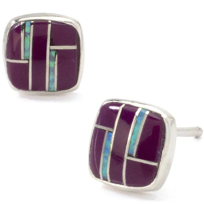 Sugilite Square Earrings Handmade with Sterling Silver and Opal Accent Kalifano Earrings Sugilite Square Earrings Handmade with Sterling Silver and Opal Accent Kalifano Earrings