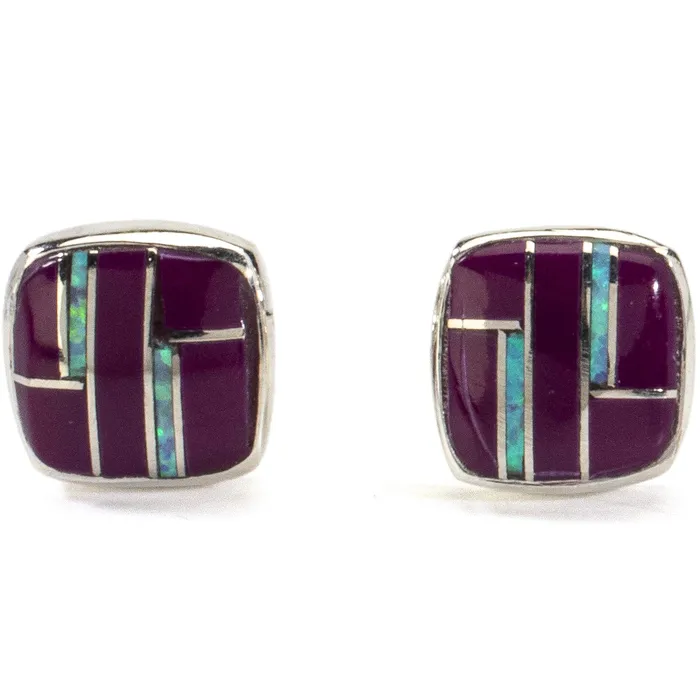 Sugilite Square Earrings Handmade with Sterling Silver and Opal Accent Kalifano Earrings