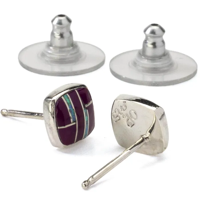 Sugilite Square Earrings Handmade with Sterling Silver and Opal Accent Kalifano Earrings