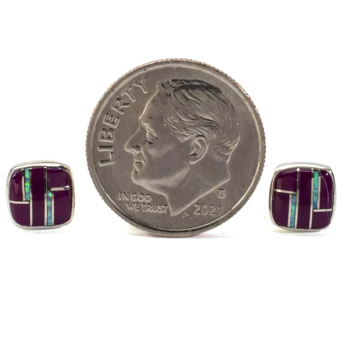 Sugilite Square Earrings Handmade with Sterling Silver and Opal Accent Kalifano Earrings