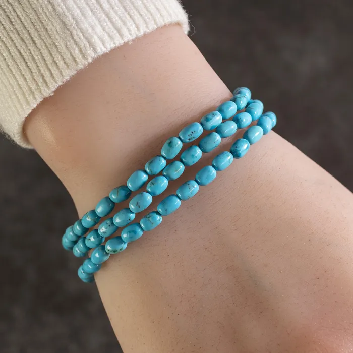 Turquoise Triple Wrap Elastic Gemstone Bracelet Kalifano Bracelets