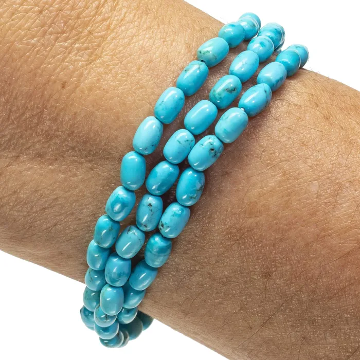 Turquoise Triple Wrap Elastic Gemstone Bracelet Kalifano Bracelets