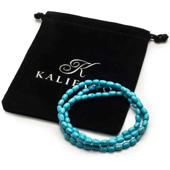 Turquoise Triple Wrap Elastic Gemstone Bracelet Kalifano Bracelets