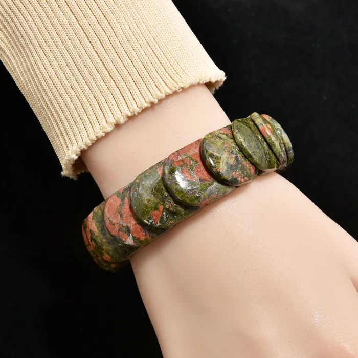 Unakite 20mm Gemstone Elastic Bracelet Kalifano Bracelets