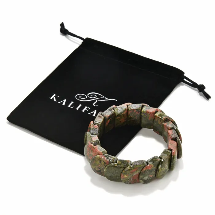 Unakite 20mm Gemstone Elastic Bracelet Kalifano Bracelets