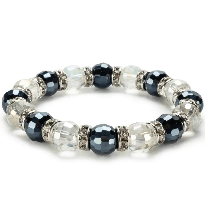 White and Hematite Gorgeous Glass Bracelet with Cubic Zirconia Crystals Alexander Kalifano Bracelets White and Hematite Gorgeous Glass Bracelet with Cubic Zirconia Crystals Alexander Kalifano Bracelets