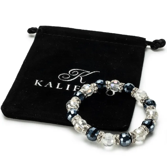 White and Hematite Gorgeous Glass Bracelet with Cubic Zirconia Crystals Alexander Kalifano Bracelets