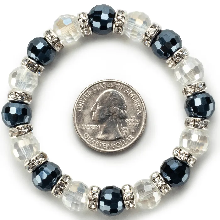 White and Hematite Gorgeous Glass Bracelet with Cubic Zirconia Crystals Alexander Kalifano Bracelets